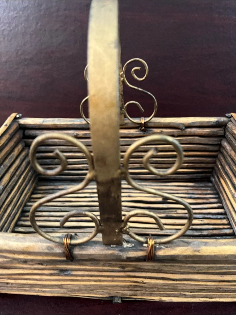 Woven Natural Brown Decorative Basket with Metal Handle